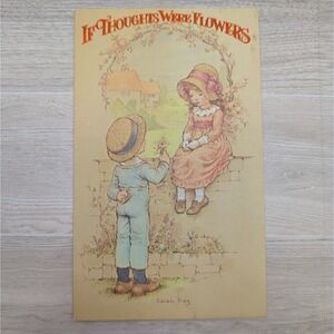 Vintage Get Well Greeting Card, Boy & Girl Flower Bouquet Gift Art by Sarah Kay